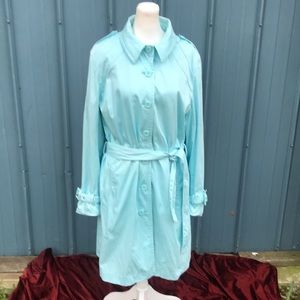 Apostrophe Sky Blue Button Down Belted Stretch Trench Coat